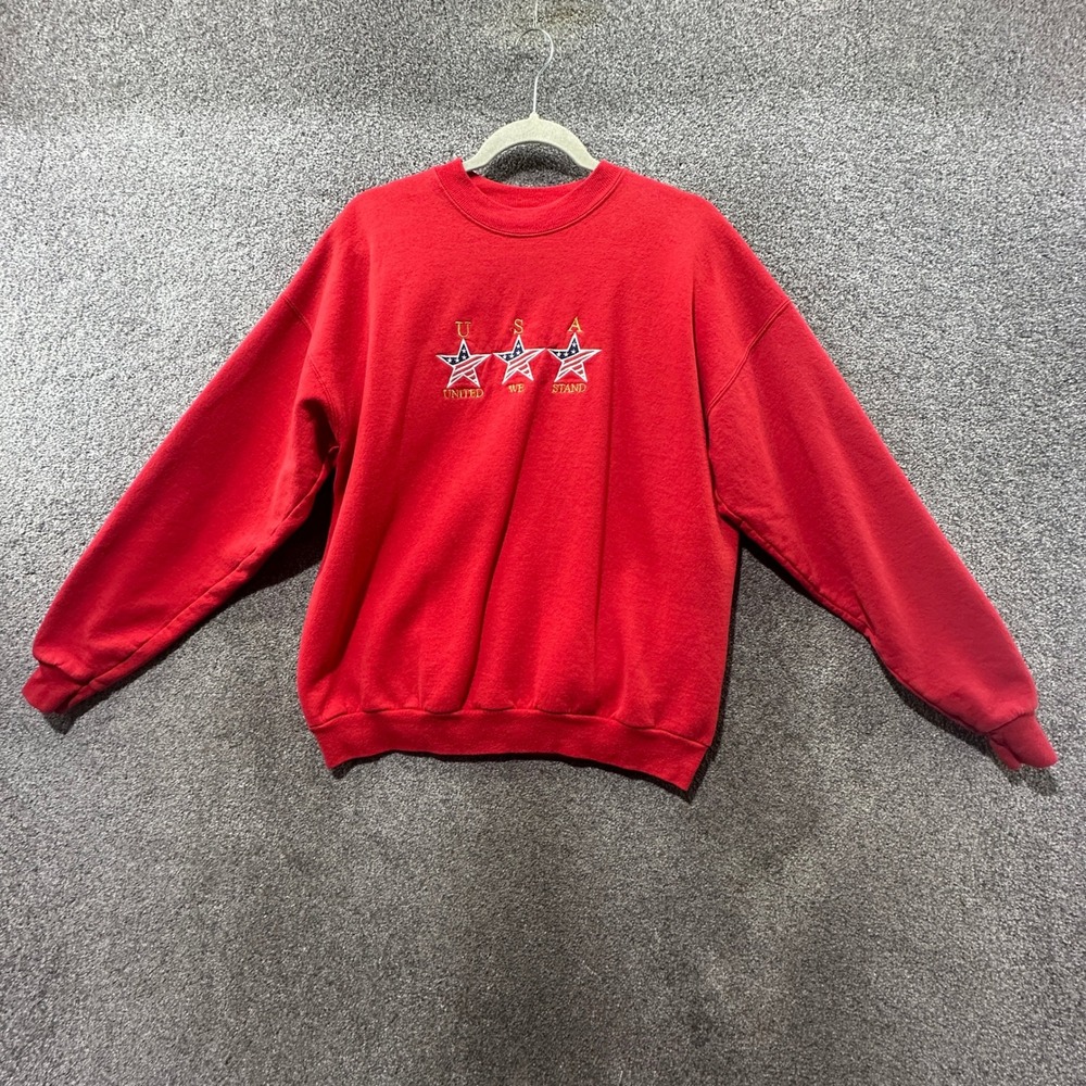 VTG 90s Hanes‎ ComfortBlend Red USA United We Stand Graphic Sweatshirt Large